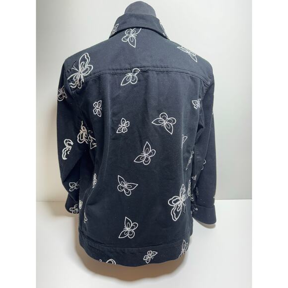 Easy Spirit ButterflyBlack White Button Front Blazer Jacket Size Medium - Picture 4 of 9